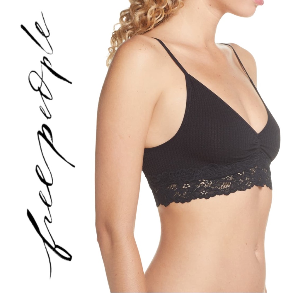 FREE PEOPLE Bralette Steve Lace Trim Bra Black